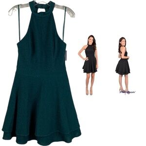 Xscape Hunter Green Metallic Halter Dress Size 12